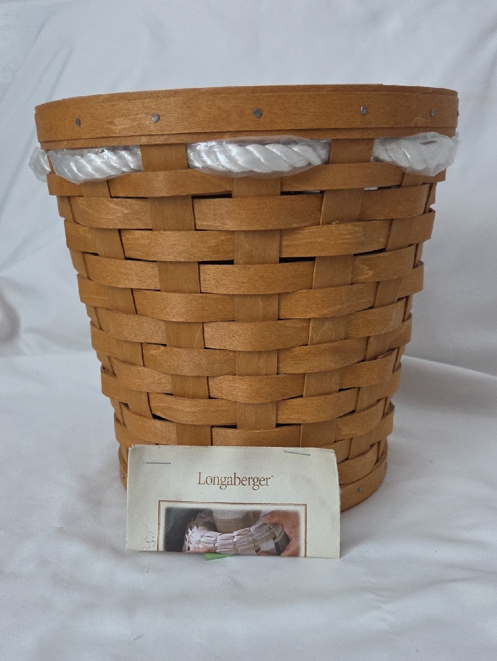 Longaberger Brown Woven Basket with White Rope Accent